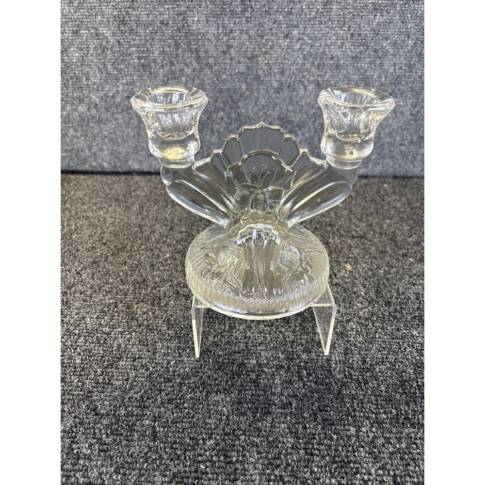 Vtg~Jeanette Glass Iris Depression Glass Double Taper Candle‎ Holders~ONLY 1